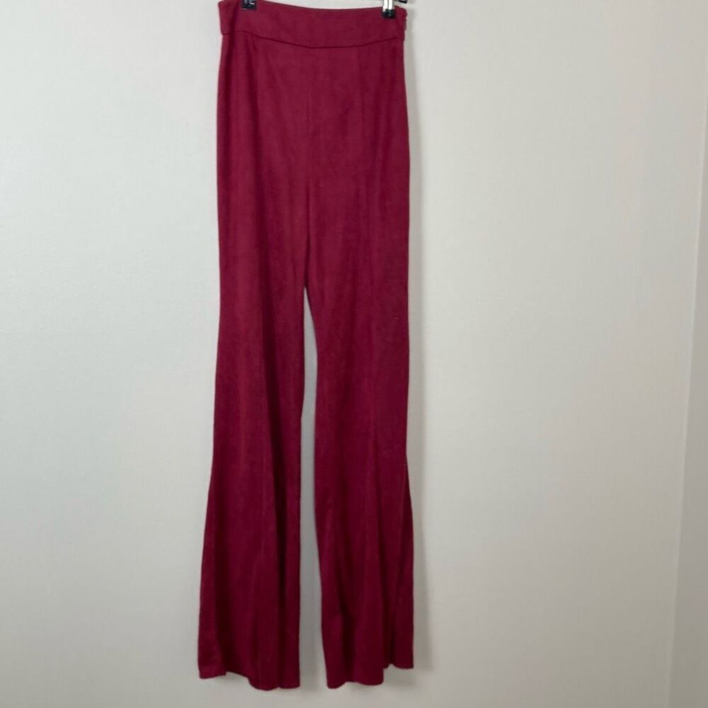 Flying Tomato Burgundy Faux Suede Wide Leg Flared High Waist Pants IP7451 Small